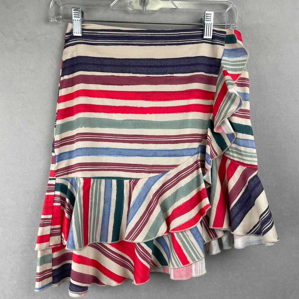 Red Carter Sabrinah Ruffle Mini Skirt Zapata Striped Asymmetrical S Cotton Blend